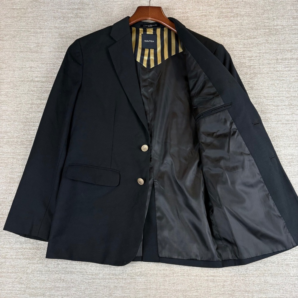 Nautica Boys Navy Blue Gold Crest Button Blazer Size 14 Preppy Nautical Club